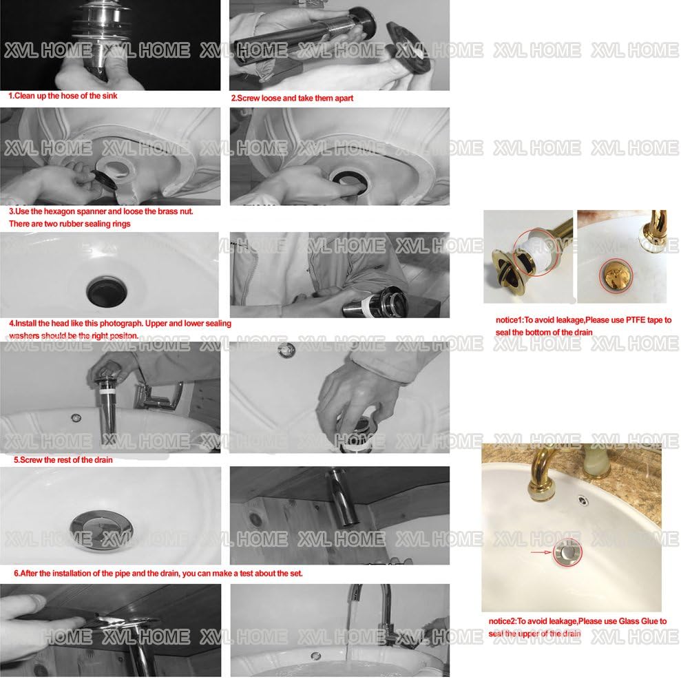 XVL Bathroom Faucet Vessel Vanity Sink Pop Up Drain Stopper with Overflow 2 Pieces, Golden D39C-2