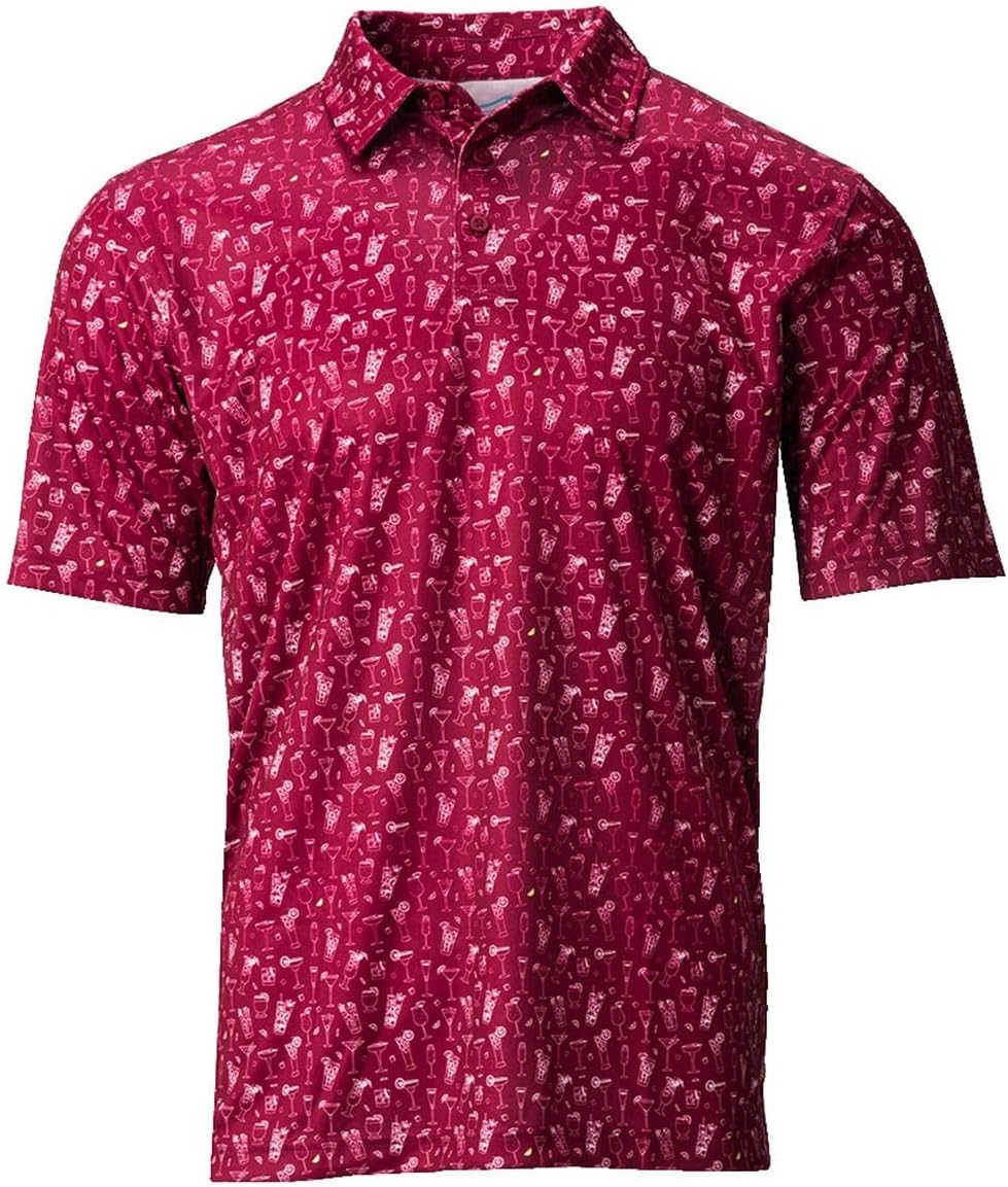 TGW Men's Happy Hour Print Golf Polo Shirt for Golfing