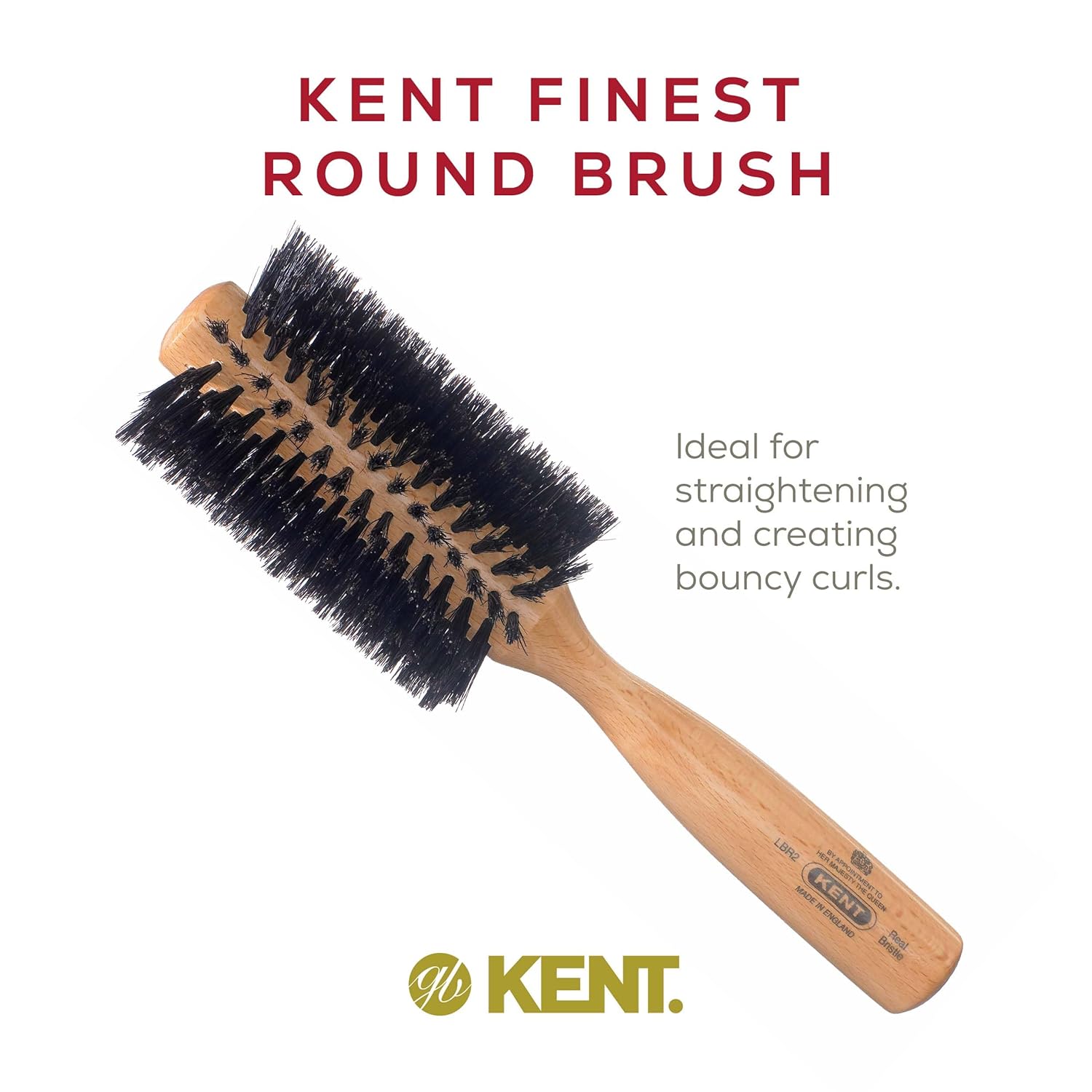 Kent LBR2 Finest Hair Brushes for Women Blow Dry Brush Made of Beechwood -Spiral Radial Boar Bristle Hairbrush for Short or Shaped Hair - Royal Salon Style Straightening Pure Wood Brush from Kent