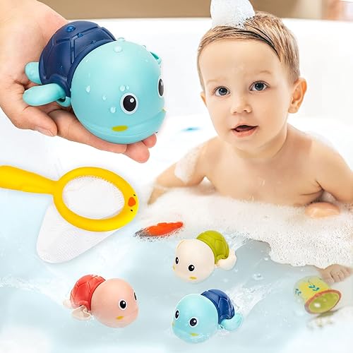 PADONISE Paquete de 3 juguetes de baño para bebés, juguetes de baño de agua de tortuga para niños pequeños de 1 a 3 años, juguetes flotantes para