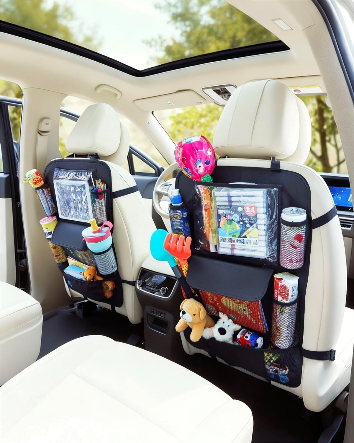 Arana Car Seat Protector Kick Mats, Backseat Organizer for Kids & Pets | 9 Pockets, 12" Tablet Holder, Waterproof Protect Seat Back Cover Against from Mud, Snow and Dirt, Thickened Fabric, 2 Pack