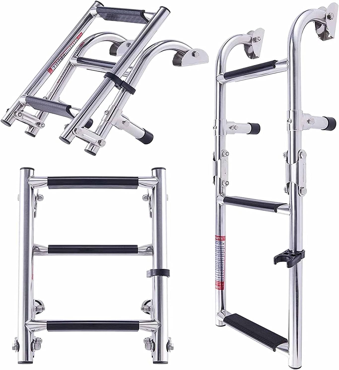 OKUOKA Removable Swim Boarding Ladder for Fishing Boat, Pontoon, Dock & Swimming Pool, Stainless Steel Folding Gunwale-Mounted Stern Ladder, Load 200kg (Color : 3-Step)