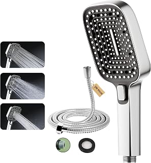 SERINR Alcachofa de Ducha Diámetro 110 mm, Antical Alcachofa con 3 Modos de Chorro, Cabezal de Ducha de Alta Presión con Flexo Ducha 2M, Cuadrado Cabezal Ducha Mano que Ahorra Agua Tipo Universal G1/2