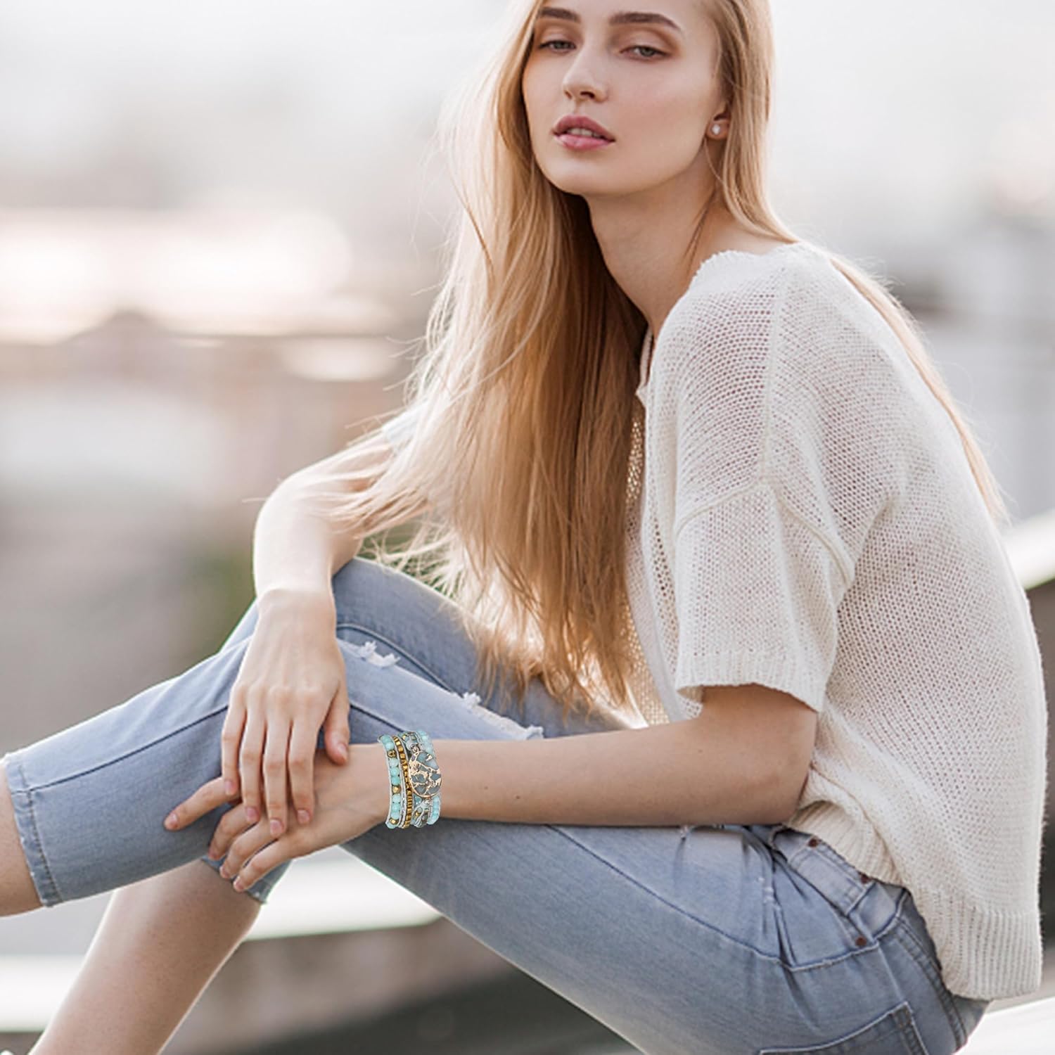 Plumiss Women Boho Handmade Natural Stone Crystal Leather Bead Wrap Bracelets Collection - Image 6