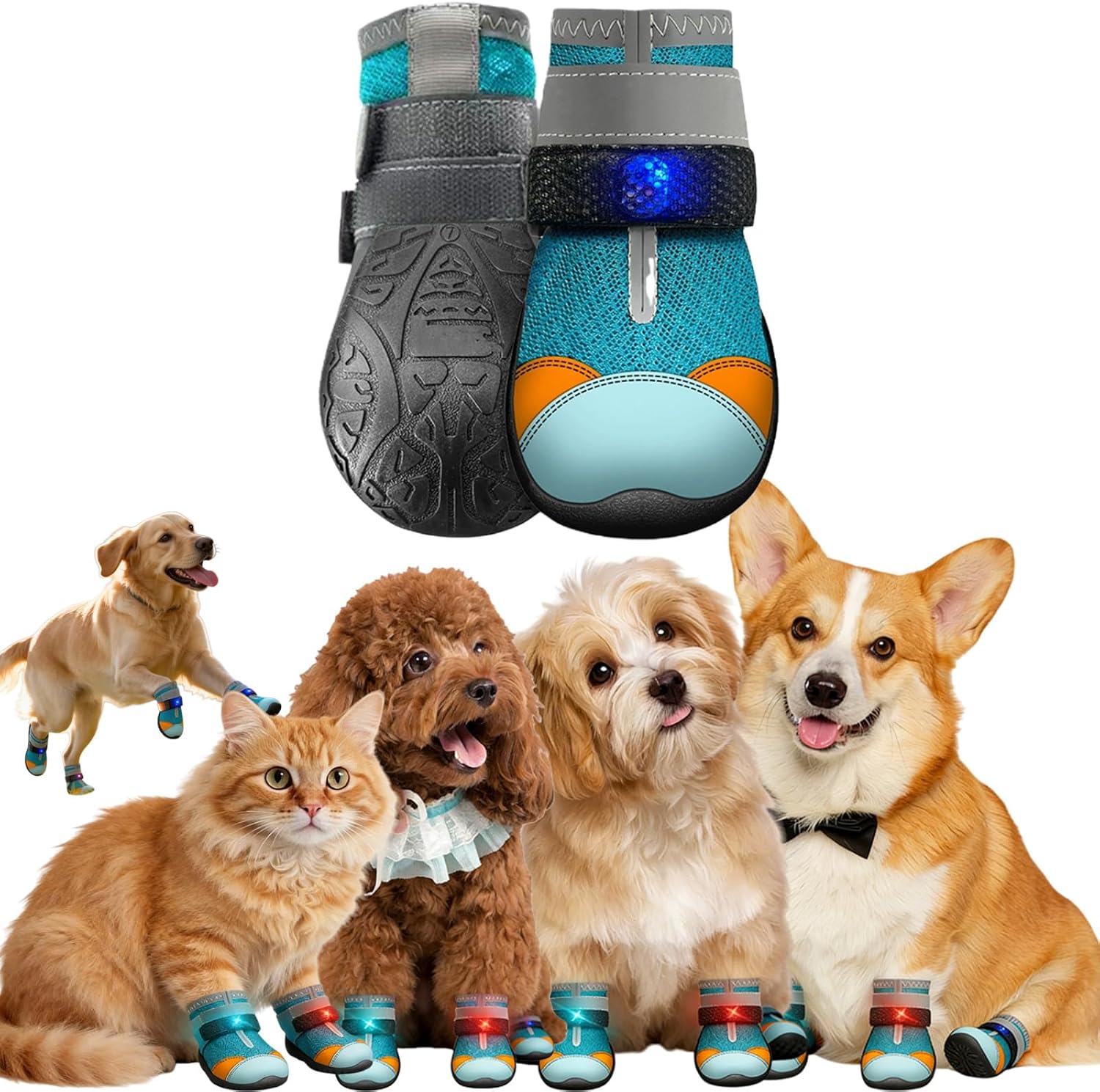 Breathable Light Up Shoes for Dogs & Cats, Anti-Slip LED Motion Breathable Shiny Boots Motion-Activated Pet Shoe (4PCS,1)