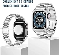 Vista 16 de MioHHR Correa de reloj de acero inoxidable con funda compatible con Apple Watch Ultra 3 2 1 (1.732 pulgadas), correa resistente con cubierta Negro