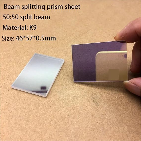 Optical Prism Beam Splitting Glass Plate Splitter 50x50mm - 50/50 Split Ratio for Visible Light Applications