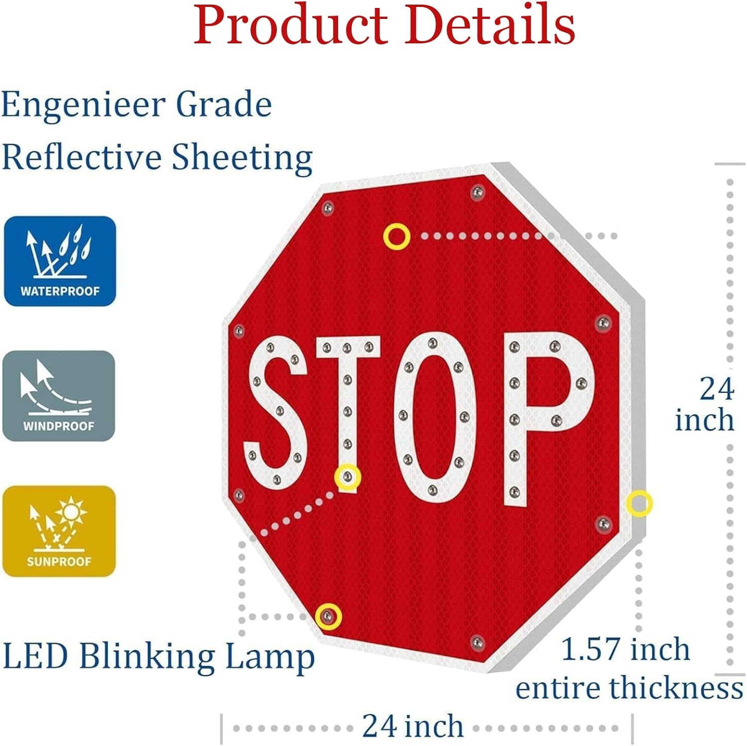 Flashing Solar LED Pedestrian Crossing Sign - All-Weather 24"/30" Traffic Warning Sign with Engineering Grade Reflective Film & Durable Aluminum for Enhanced Visibility