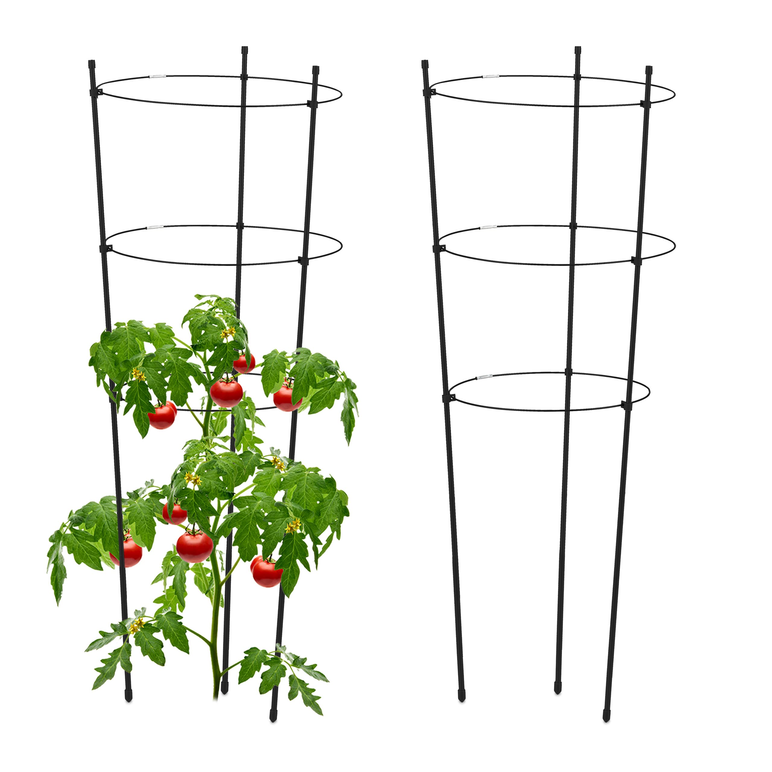 Lot De 2 Tuteurs à Tomates Métal Noir - 220 Cm - Pour Plantes Grimpantes, Brise-vue - Facile à Assembler