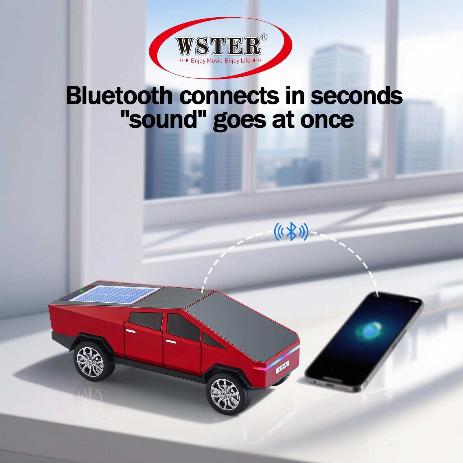 WSTER WS-699 Cybertruck Solar-Bluetooth-Lautsprecher, Rot