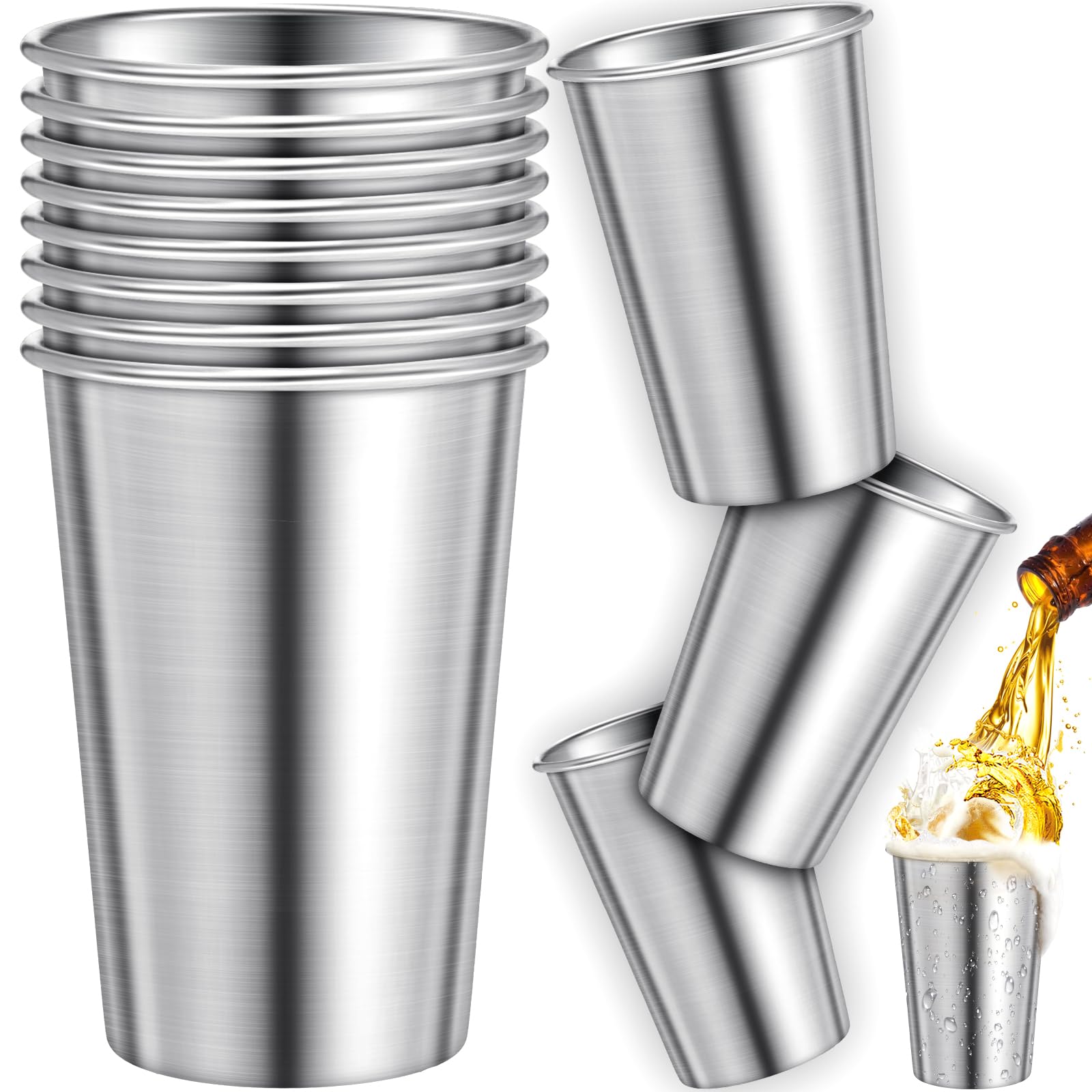 Honeydak 12 Pack Stainless Steel Cups 16 oz Metal Camping Cups Stackable Stainless Steel Pint Tumblers Shatterproof Drinking Glasses for Adults Travel