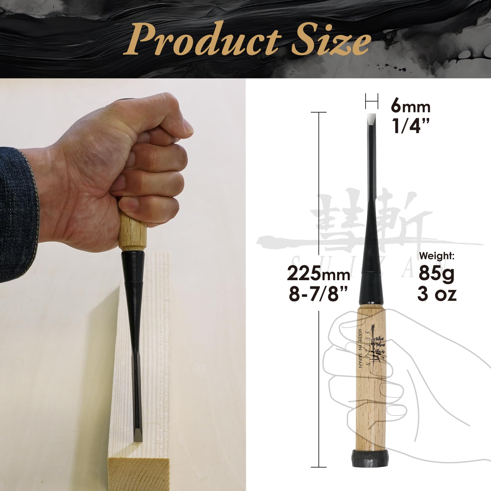 SUIZAN Japanese Wood Chisel 6mm - Professional Oire Nomi Woodworking Tools - Image 3