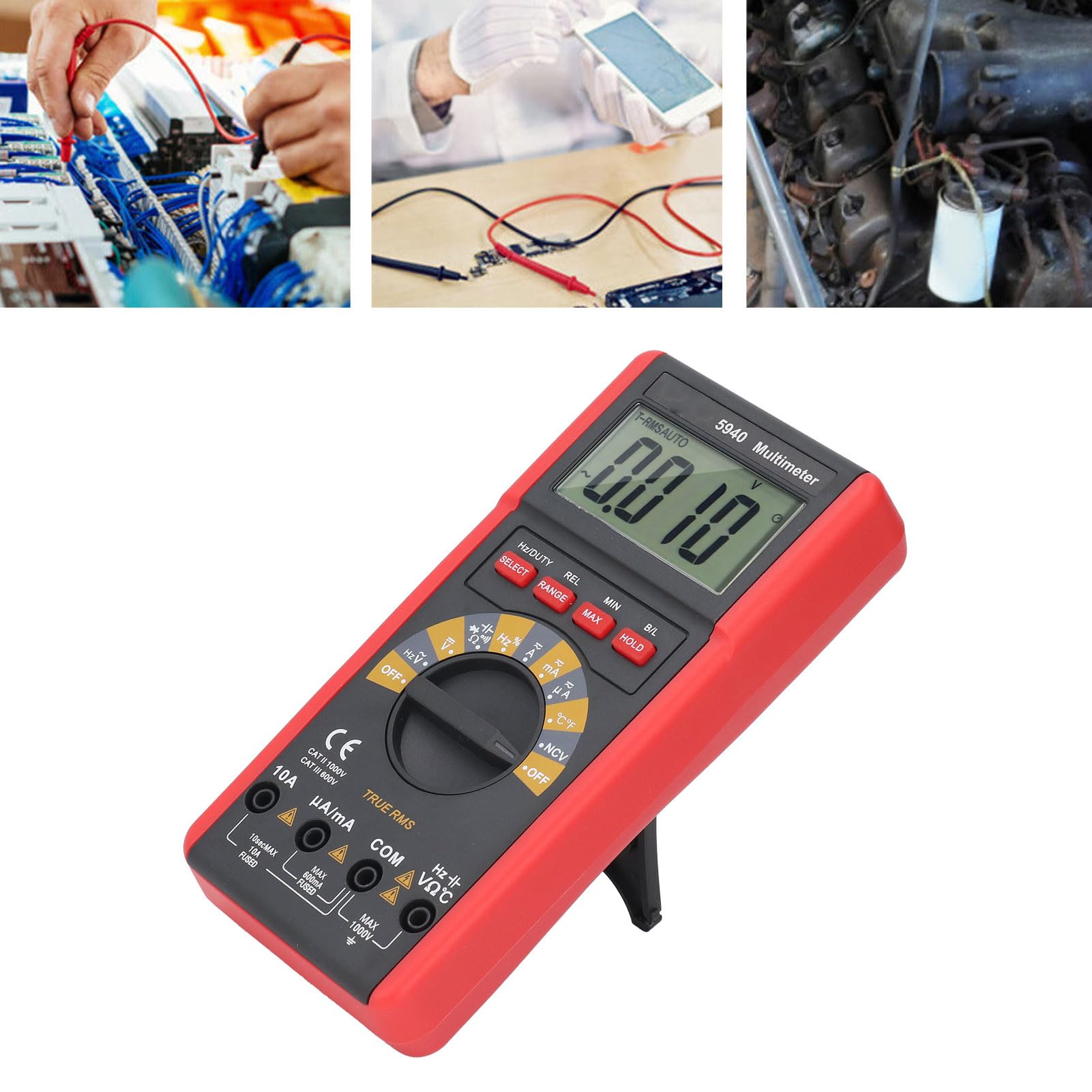 Jeffergarden Digitales Multimeter, mit Rutschfester Gummihülse Zur Spannungs-, Strom-, Widerstands- und Kapazitätsmessung, Ideal für die Automobil- und Elektrodiagnose