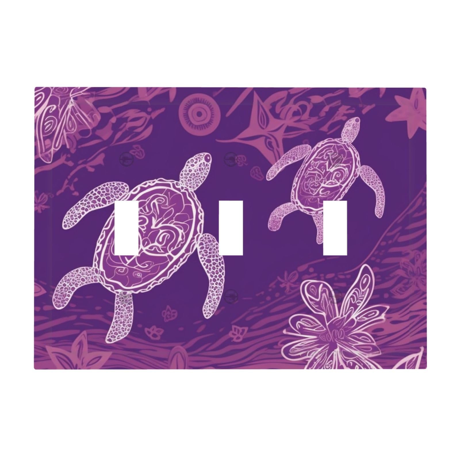 Kloph Hawaii With Purple Sea Turtle Decorator Light Switch Covers Wall Plate 3-Gang Mid Size 6.7" X 4.8" Triple Toggle Switch Wallplate Decorative 3 Gang Wall Switch Plate Covers Polycarbonate Thermoplastic