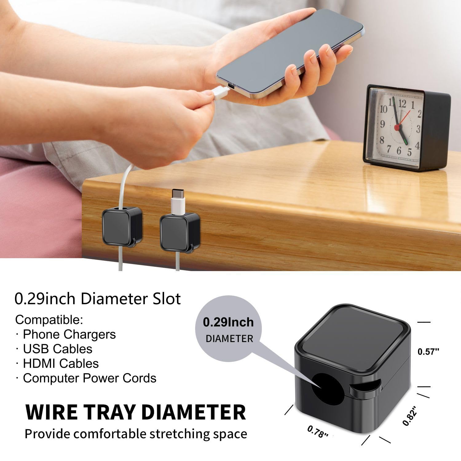 Virelixis 6 Pack Magnetic Cable Holder Black, Adhesive Cord Clips for Desk Car, Wire Organizer for Nightstand Wall Office, Cord Keeper Management for Phone Charger Cables & Charging Wires - Black