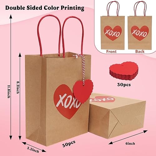 Miniatura 4 de 30 bolsas de regalo para el día de San Valentín con etiquetas, bolsas de papel kraft para envolver regalos con asas, bolsas de dulces de San