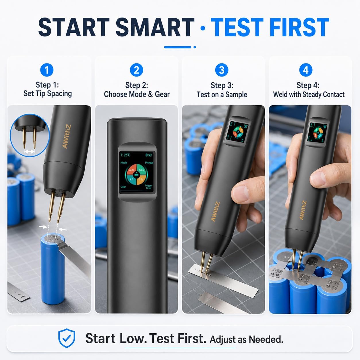 Battery Spot Welder with 3700W MAX 1.5" LCD Display | 1000A Double-ended 99 Adjustable Levels, Auto/Manual Modes, 7-Language UI, Portable Spot Welder for Nickle