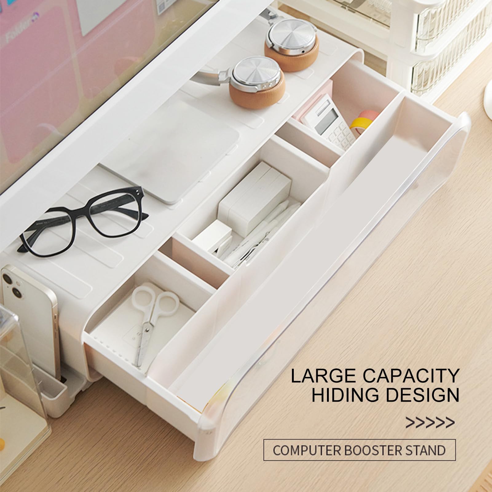 Alzata Computer Ripiano Bianco Multifunzione Antiscivolo per Desktop | Accessorio per Ufficio Alzaschermo Per Scuola, Postazione Di Lavoro, PC, Stampante E Computer Portatile
