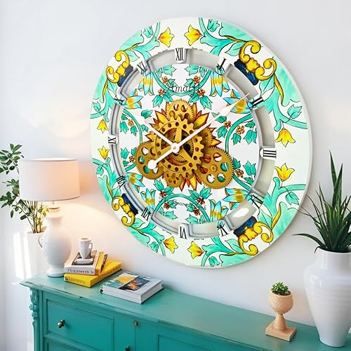 ImprovingLife The Gears - Reloj de pared con engranajes móviles (Amalfi, redondo de 24 pulgadas)