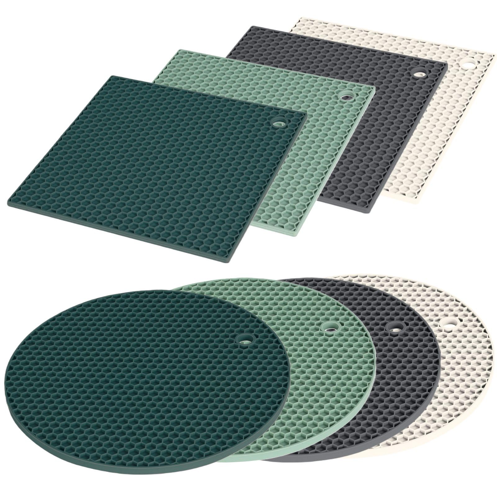 Envenzo Multicolored Trivet Silcone Mat Heat Resistant Kitchen Hot Pan Mat Large Honeycomb Design Round Square Mats By (, Two Pieces Set)
