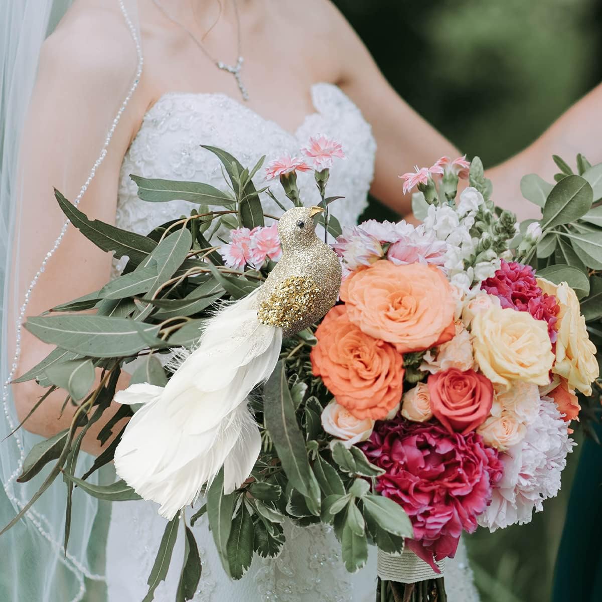 Yolococa Champagne Christmas Tree Decoration Birds,10x2x2 inches,2pcs - Image 6