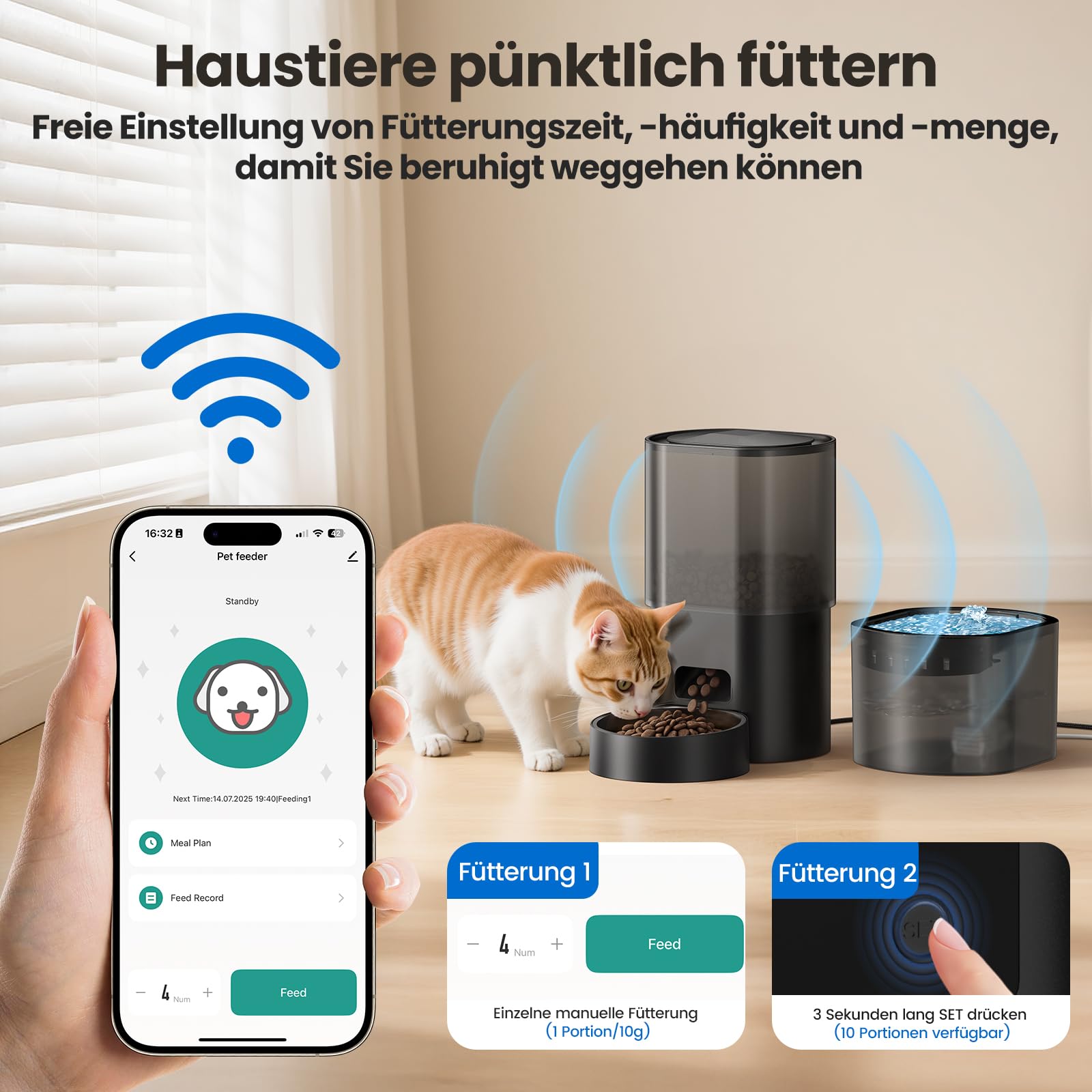 3L Automatischer Katzenfutterspender 2,5L Katzenbrunnen-Set, geräuscharmes App-gesteuertes Fernfütterungsgerät mit 10 Mahlzeiten pro Tag, Anti-Verstopfungs-Design, ideal für Katzen & Welpen