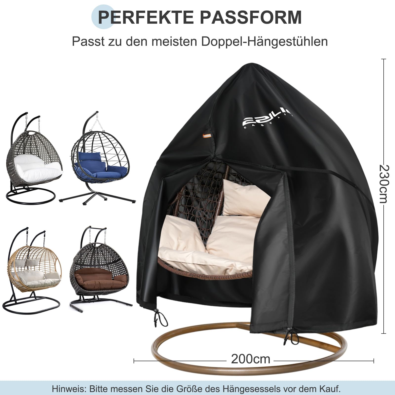Housse de protection fauteuil suspendu, tissu Oxford 420D, fermeture éclair imperméable, cordon de serrage, housse coupe-vent