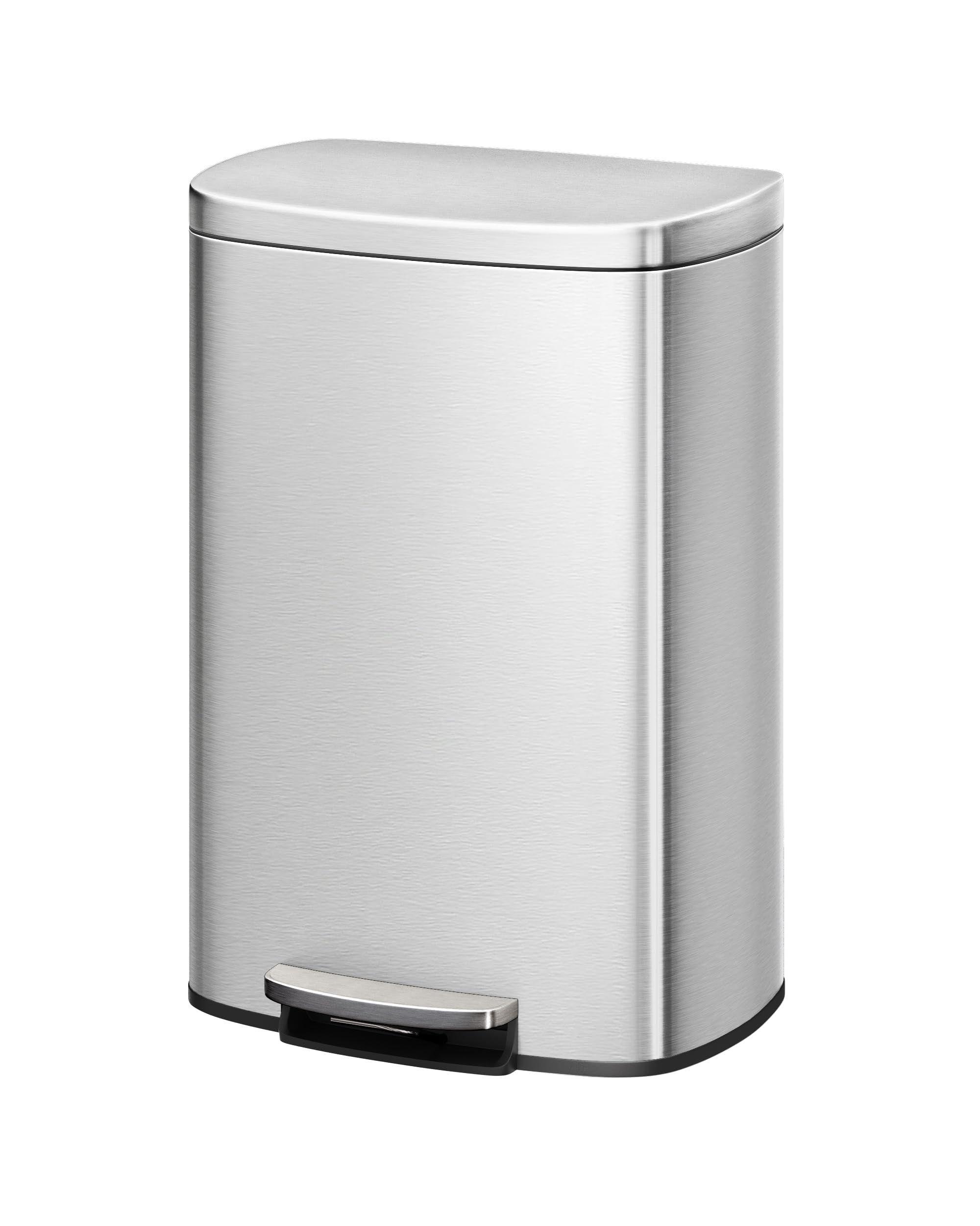 Garvee 50L Mülleimer Edelstahl, Ovaler Treteimer für Küche & Büro, Silberner Abfalleimer mit Soft-Close Deckel und Fußpedal, Rostfrei & Anti-Fingerabdruck, 50 Liter Fassungsvermögen