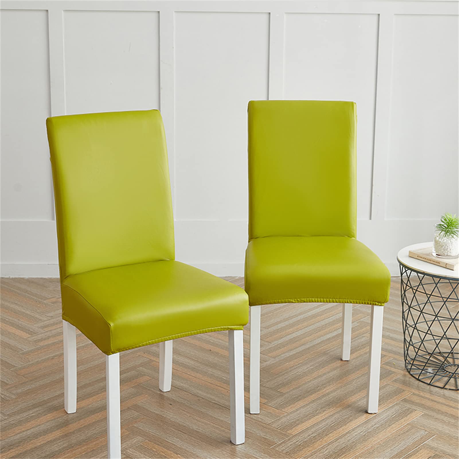 Esszimmer Stuhlhussen 2er/4er/6er Set, Wasserdichtes Pu Leder Stretch Stuhl-Universell Stuhlhussen Haus Büro Restaurant, Dekor Moderne Spann-Abdeckung (GrüN,4-Stück)