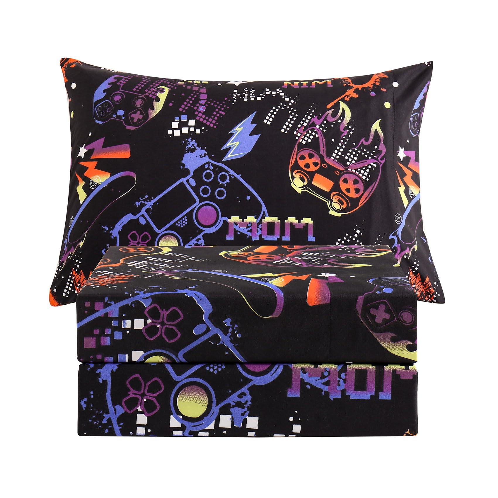 JSD Black Gaming Kids Twin Sheet Set for Boys 3 Piece