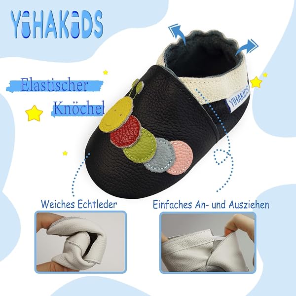 YIHAKIDS Krabbelschuhe Babyschuhe Leder Babyhausschuhe Lauflernschuhe Lederpuschen Jungen Mädchen Hausschuhe 0-3 Jahre - 4