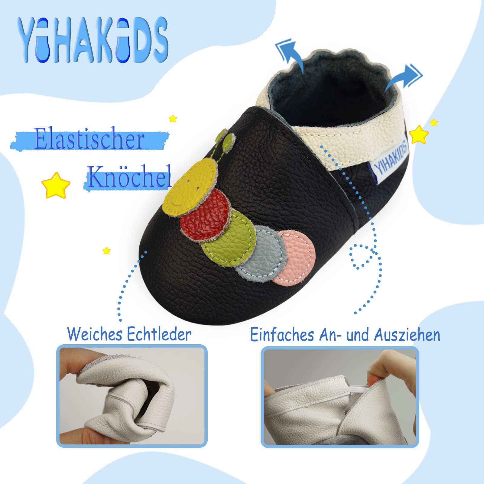 YIHAKIDS Krabbelschuhe Babyschuhe Leder Babyhausschuhe Lauflernschuhe Lederpuschen Jungen Mädchen Hausschuhe 0-3 Jahre - 4