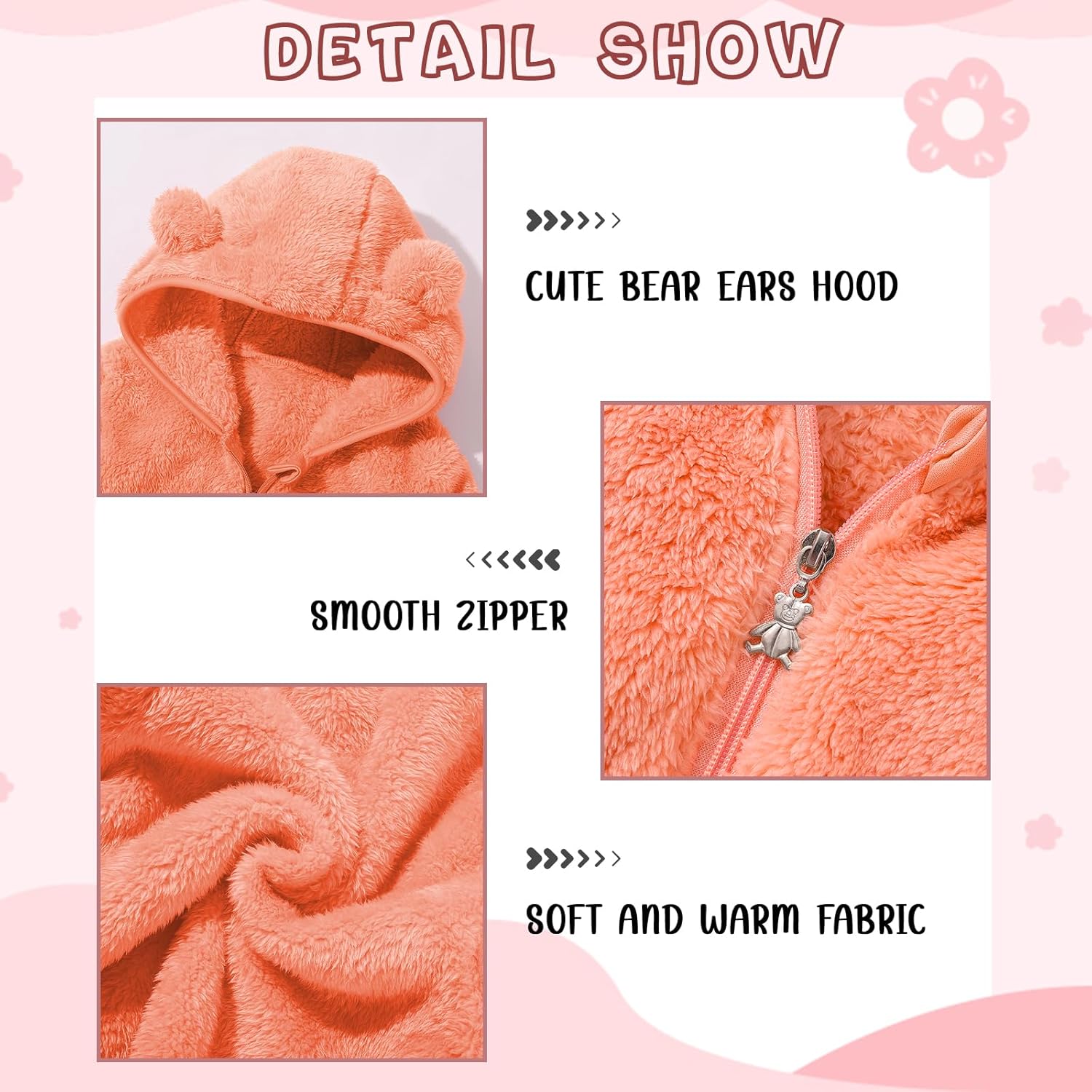 Adarl Baby Toddler Boys Girls Fleece Jacket with Hood Zip Up Cute Bear Coats for Infant Boys Girls Fuzzy Jacket with Ear 1-5T - Image 6