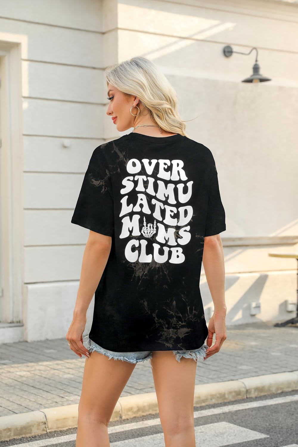 Overstimulated Moms Club Shirt Oversized Mama Shirts Funny Mom Life Graphic Tees Casual Short Sleeve Trendy Tops