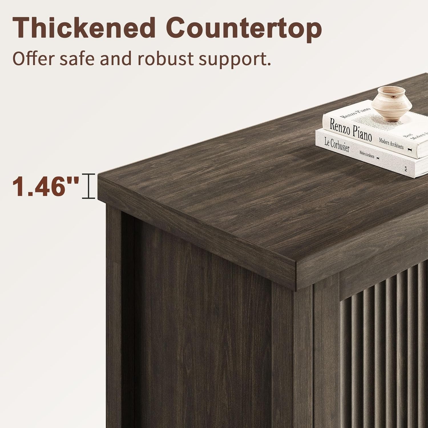 Memobarco Fluted Buffet Cabinet with Storage Accent Sideboard,Modern Credenza with 4 Doors & Adjustable Shelves,Wood Coffee Bar Table Console for Dining Room Kitchen Living Room Entryway,Gray