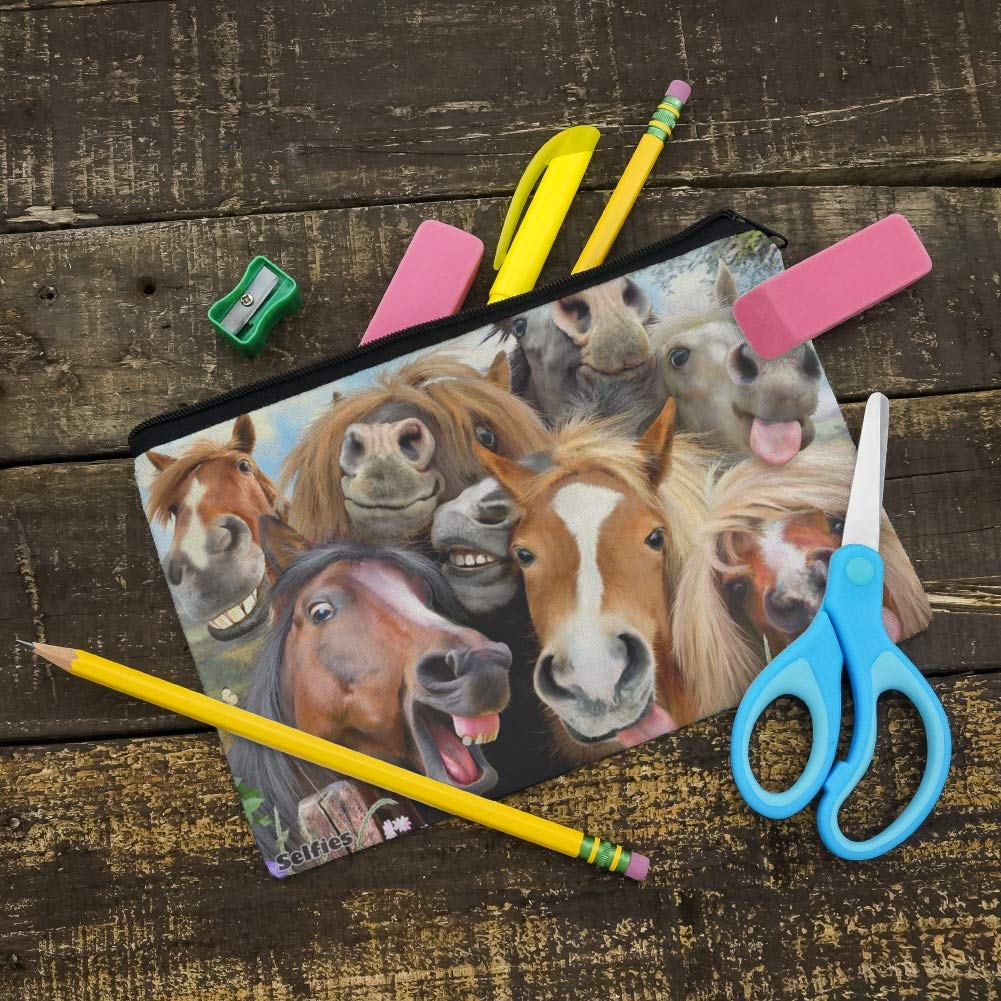 Horses Selfie Pencil Pen Organizer Zipper Pouch Case
