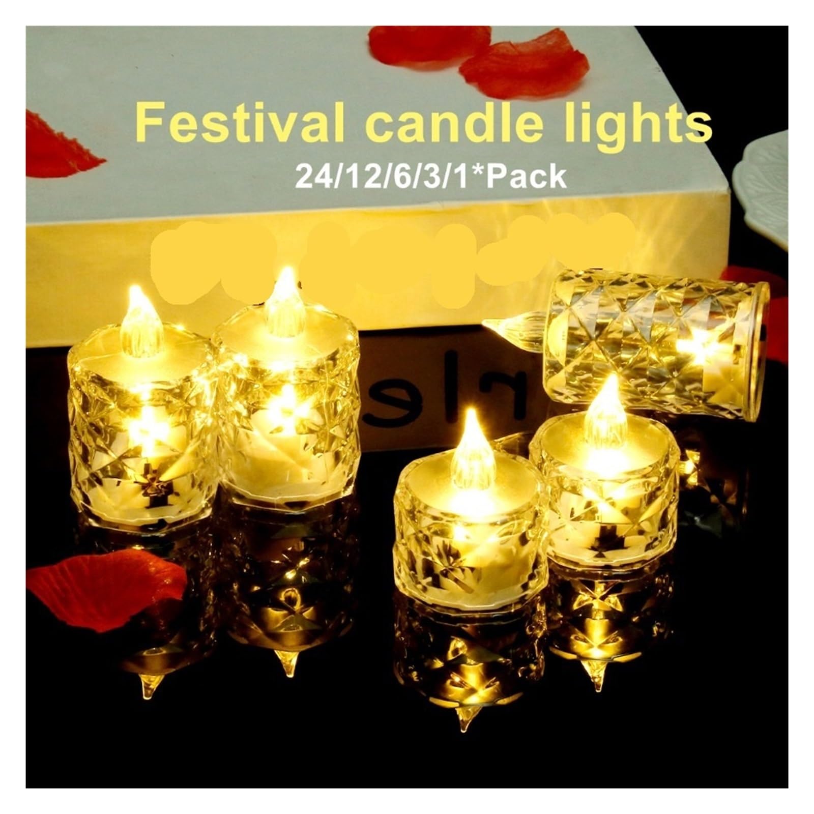 Bezpłomieniowa elektroniczna lampa nocna LED kryształowe światło świeczki 12/24 szt. do dekoracji ślubnej w domu na randki (24-opakowanie, L-Crystal Candle)