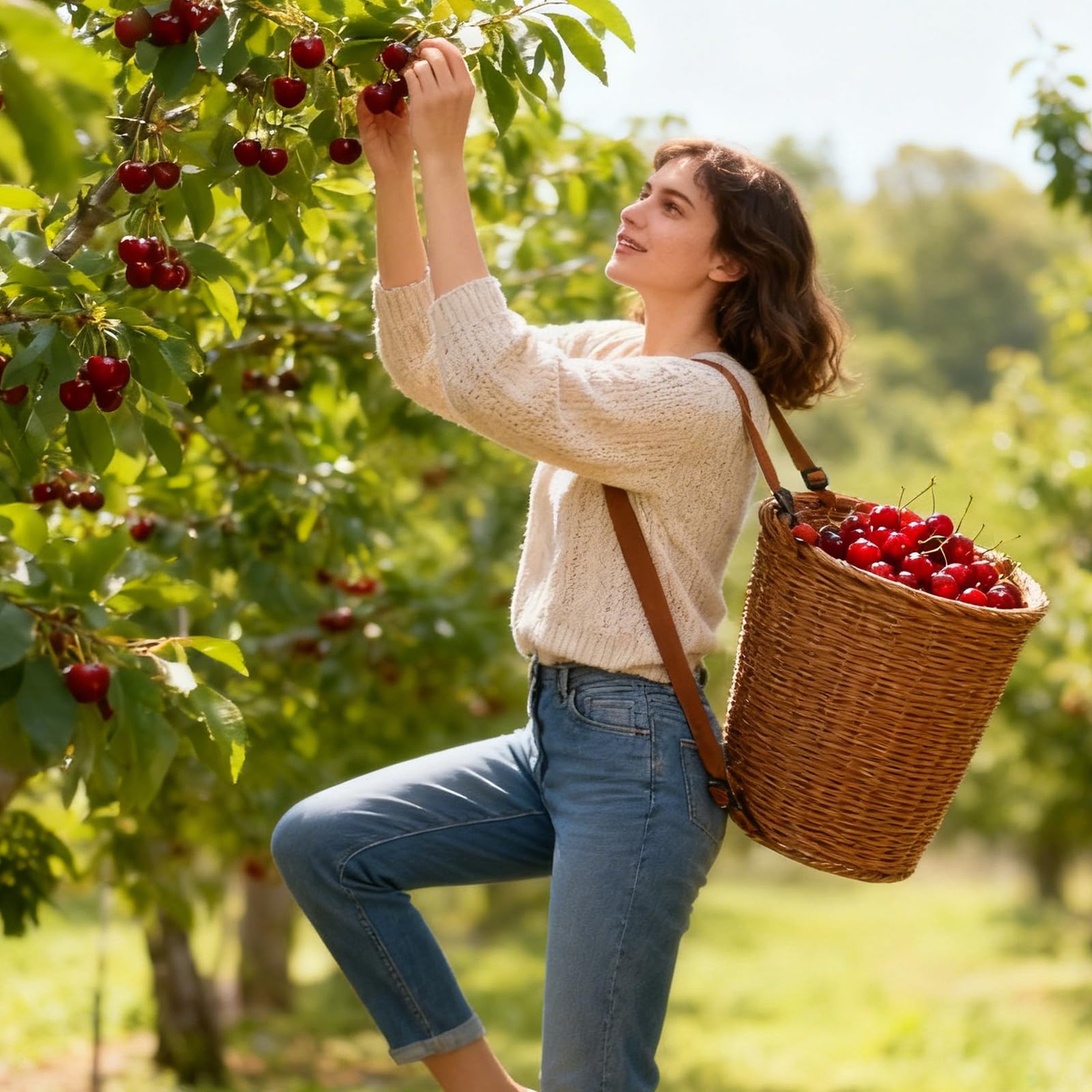 Gatuida Cesta de Picnic Tejida - Mochila de ratán sintético con Correas para los Hombros para Recoger, té, Hojas, Frutas y Acampar al Aire Libre.