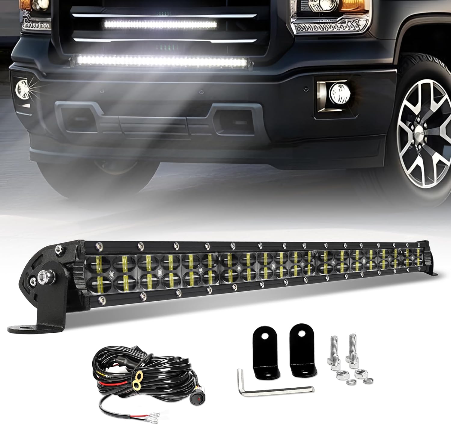 BraveWAY 22Inch LED Light Bar 120W 24000LM Dual Row Light Bar Spot Flood Combo LED Work Lights 6D Lens Fog Lights Offroad Lighting Driving Lightbar for Trucks UTV ATV Tractor SUV 4WD Boat 4X4 Pickup