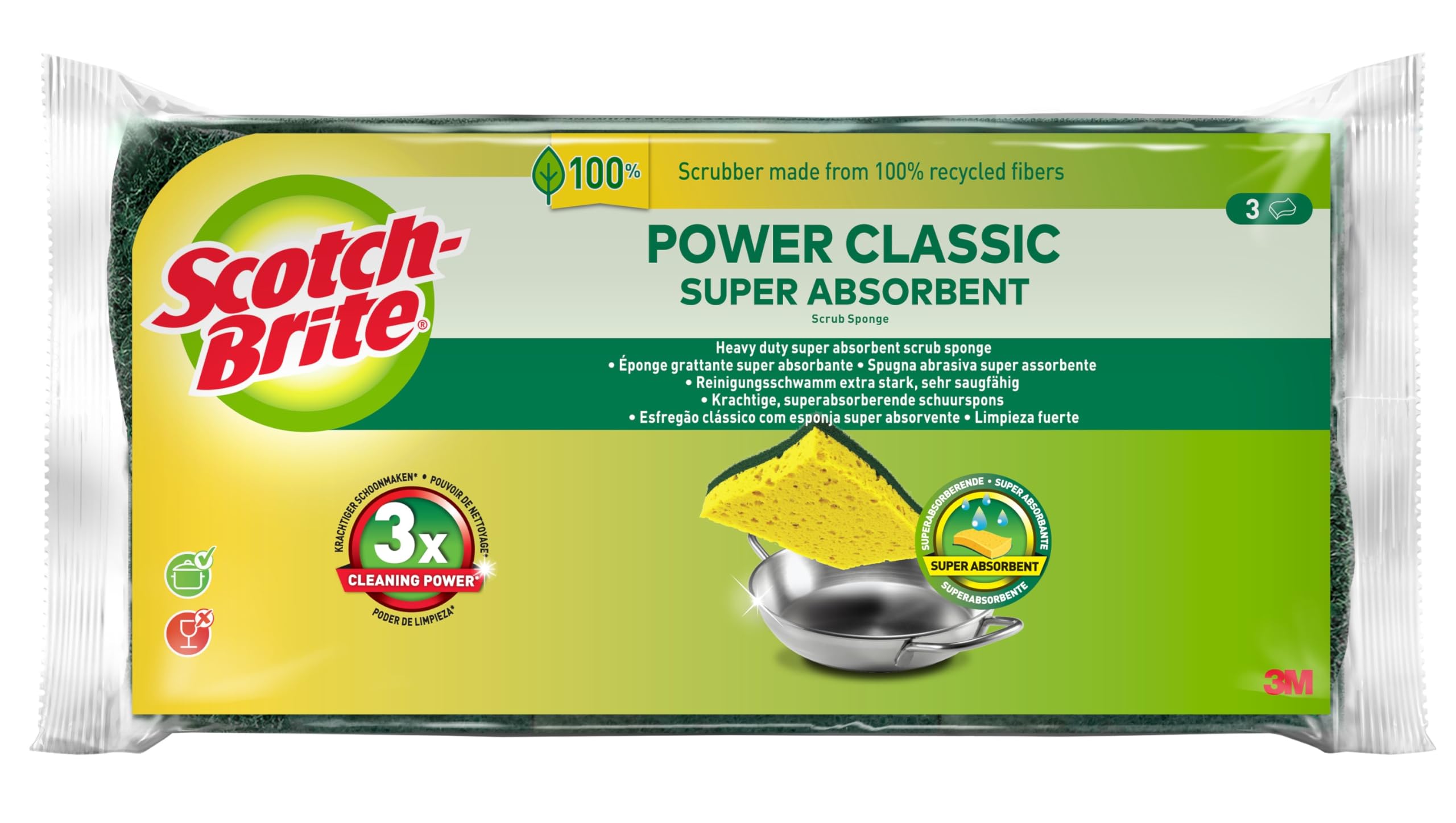 Éponge à Récurer Scotch-Brite Classic - 3 Pièces en Cellulose Absorbante