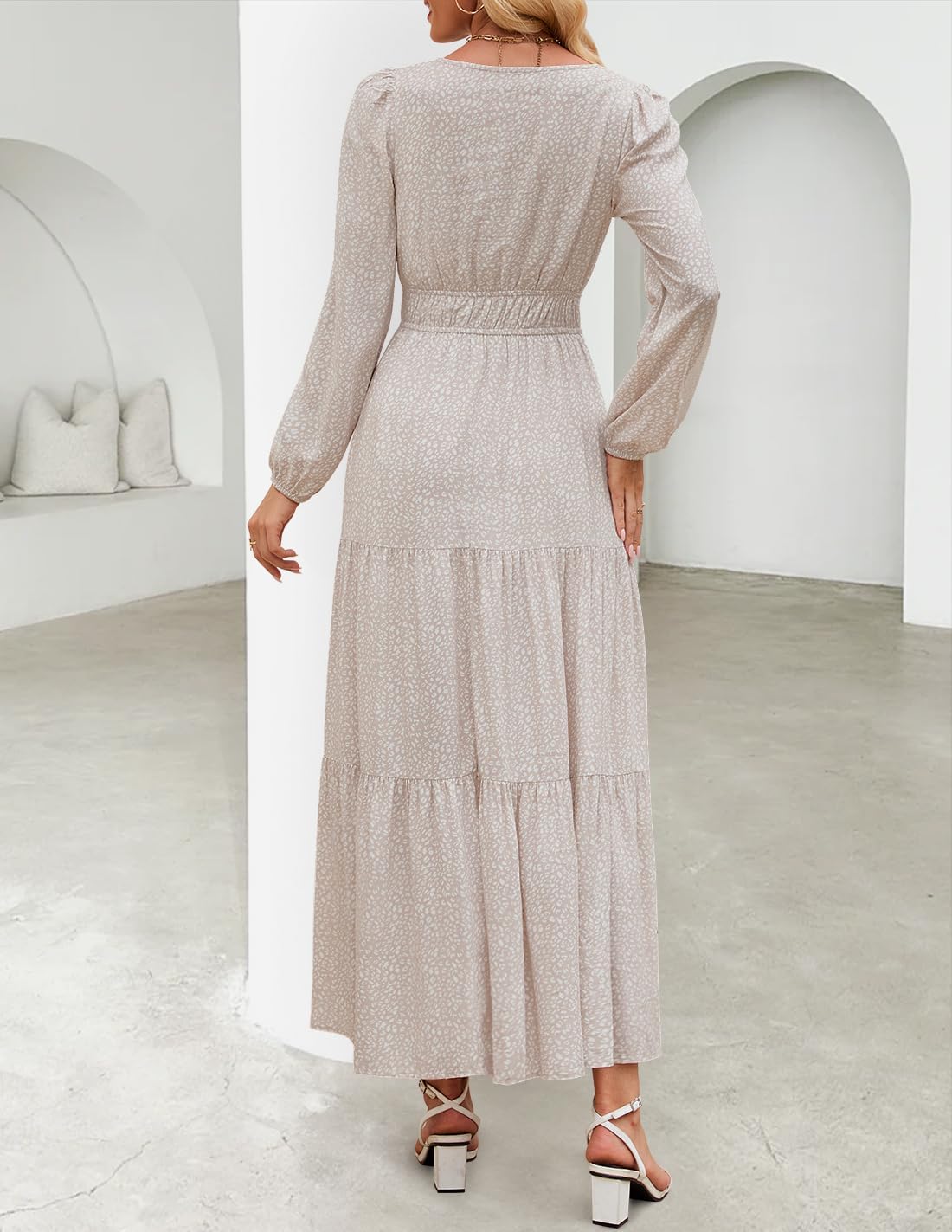 ZESICA Spring Dresses for Women 2026 Long Sleeve Boho Floral V Neck Empire Waist A Line Casual Flowy Wedding Guest Maxi Dress - Image 5