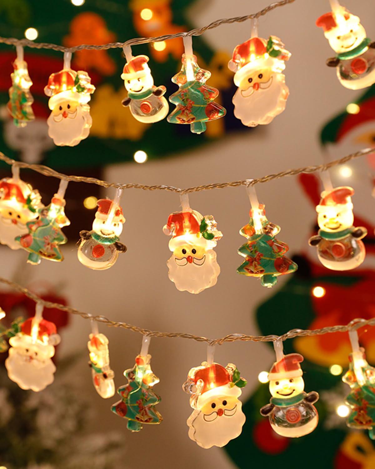 GEEKEO Guirnalda de Luces Navidad 3M 20LEDs Cadena Luces Navidad a Pilas con Papá Noel Muñeco de Nieve, Luces de Navidad Exterior Interior para Adornos Arbol Navidad,Balcon,Jardín Decoración Navidad