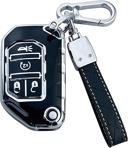 Miniatura 1 de Funda para llavero compatible con Wrangler JL JLU Gladiator JT Rubicon Sahara JLU 2018-2023 Accesorios, Negro -