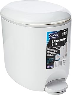 Addis 518503 Premium Deluxe Bathroom Pedal Bin with inner, 3.5 litre, White Grey, 29 x 18.5 x 23cm