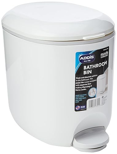 Addis Premium Deluxe - Papelera con pedal de baño con interior, 3,5 litros, color blanco y gris, 11.4 x 7.3 x 9.1 in