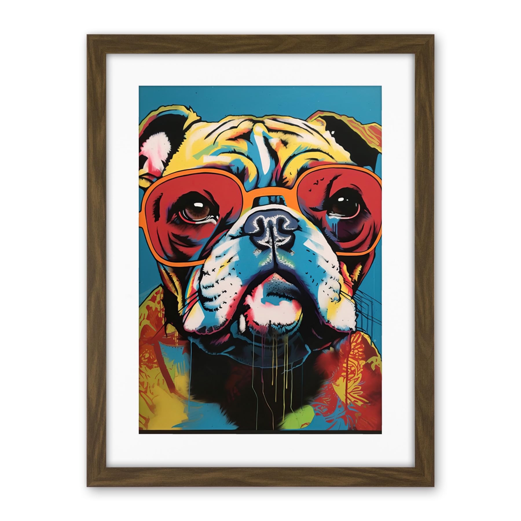 Artery8 English Bulldog Wearing Sunglasses Modern Pop Art Artwork Framed Wall Art Print 18X24 Inch