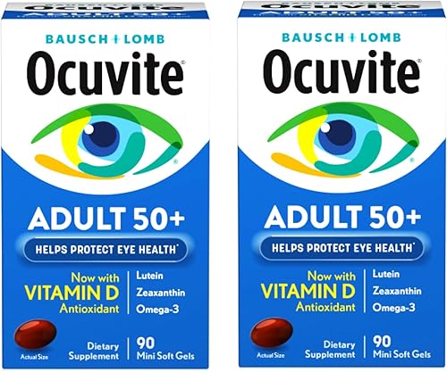 Ocuvite Adultos Más de 50 Vitaminas y Suplementos Minerales para la Salud Ocular con Luteína, Zeaxantina y Omega-3, 90 geles blandos (paquete de 2)