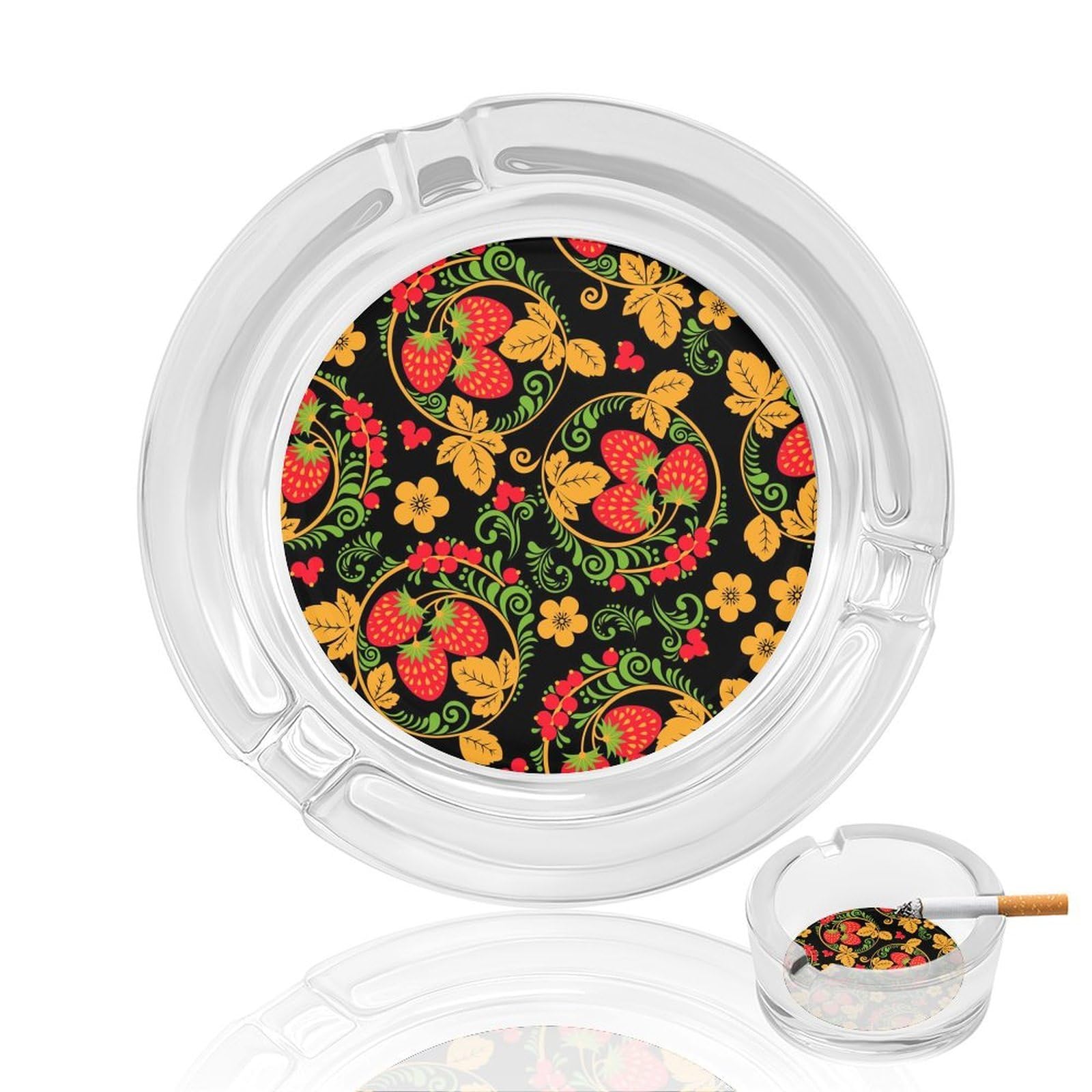 Strawberry Flower L Glass Ashtray 3.3 Inch Round Cigarette Ash Holder with 4 Grooves for Home Office Outdoor One Size