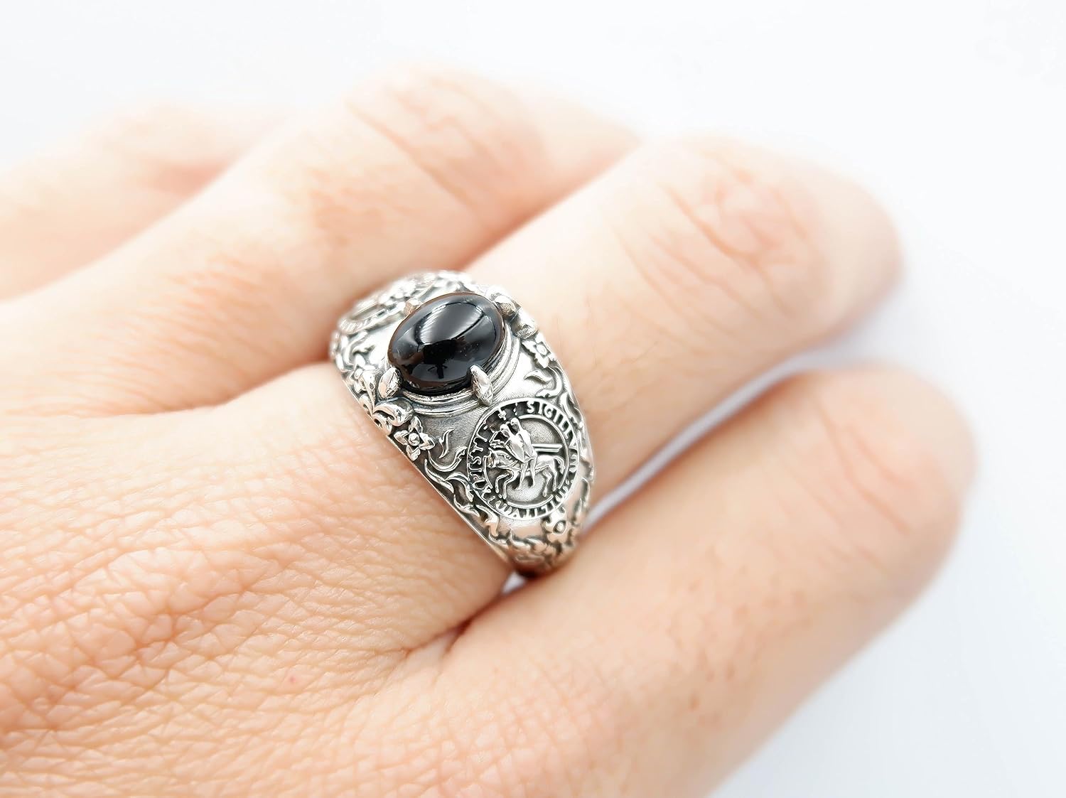 925 Sterling Silver Onyx Seal of Knights Templar Masonic Ring Size 6-15