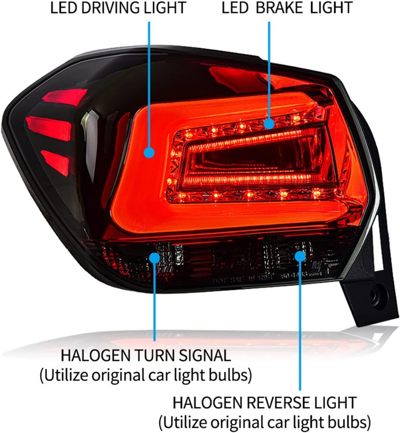 Tailligt Assembly Compatible With SUBARU XV 2012-2017 LED Driving Light LED Brake Light(Red white)